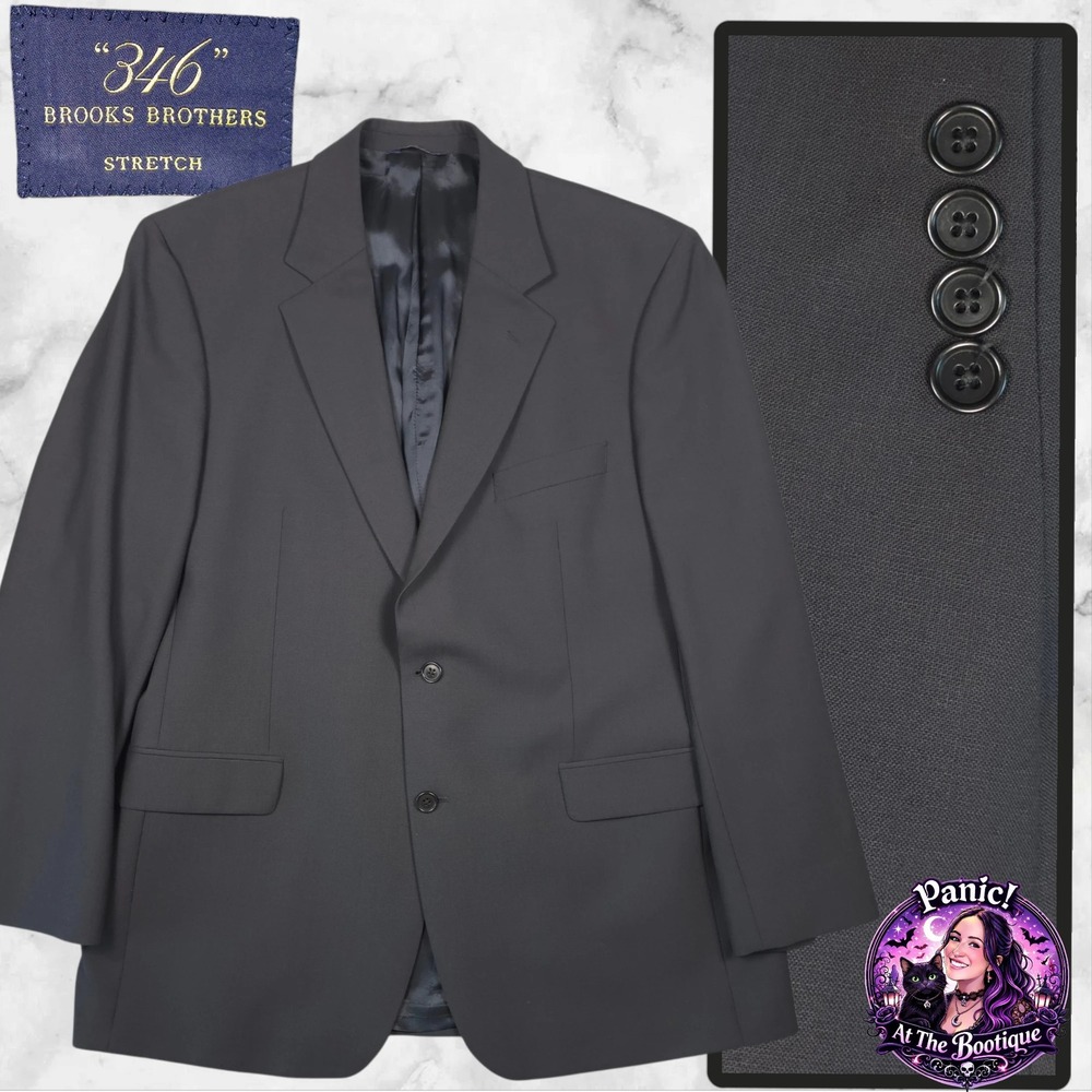 Brooks Brothers Blazer Mens 44R Wool Stretch Charcoal Grey Sport Coat Wedding